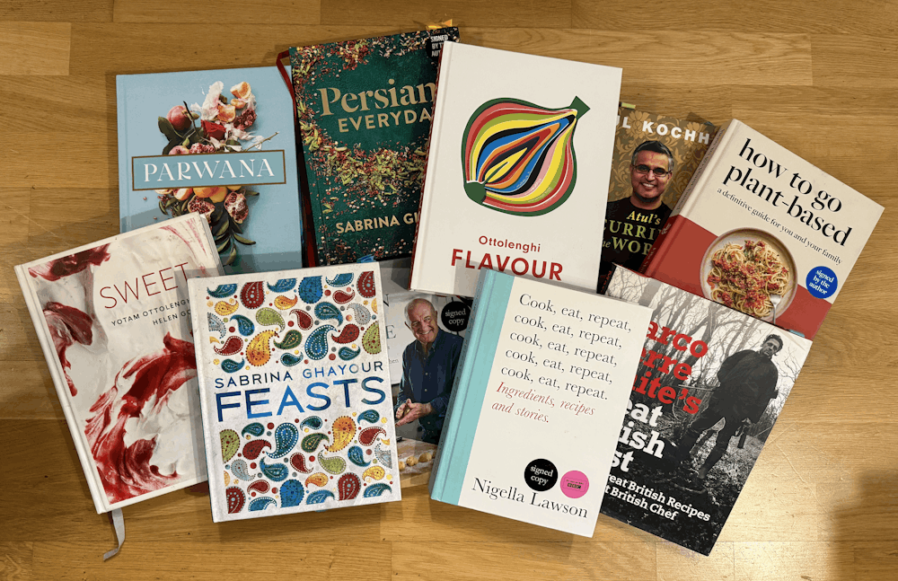 A photo of just a small collection of my cookbooks.